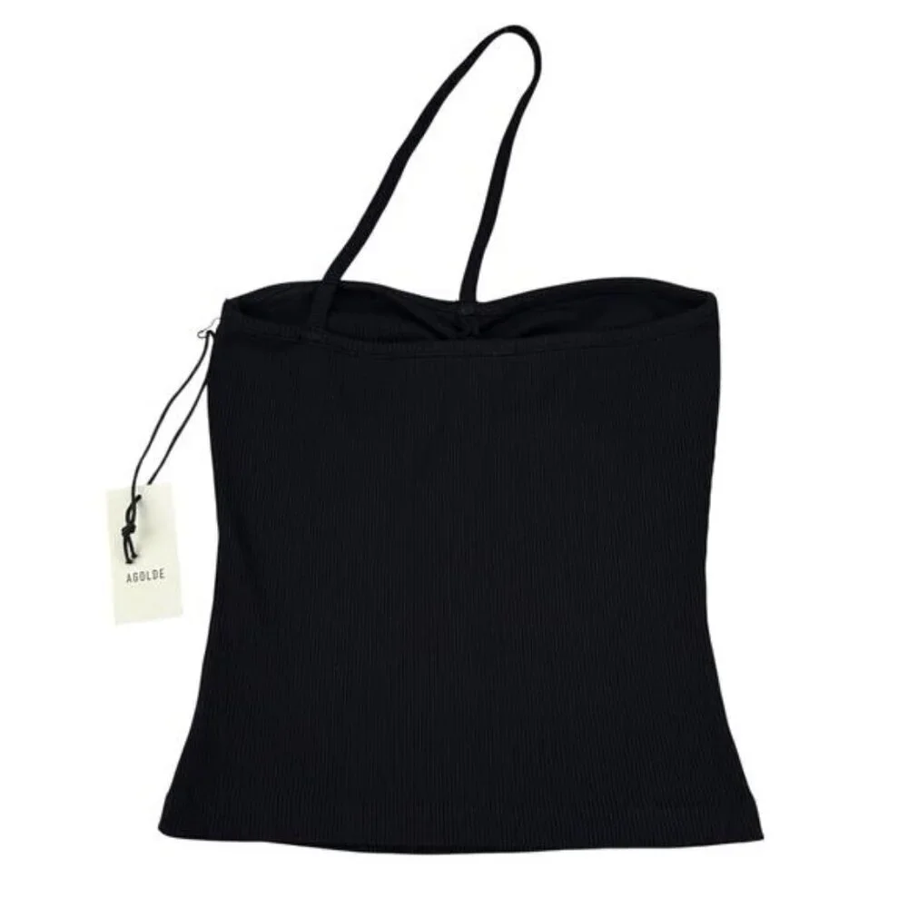 Agolde Lola Gathered Front Ruched Bodice Ribbed Tank In Black Small - Picture 7 of 8